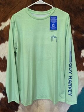 Guy Harvey Long Sleeve Tee - Mint Green with Blue Logo